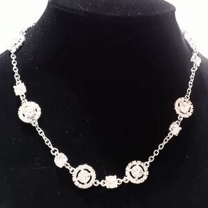 Silver Tone Rhinestone Station Chain Necklace